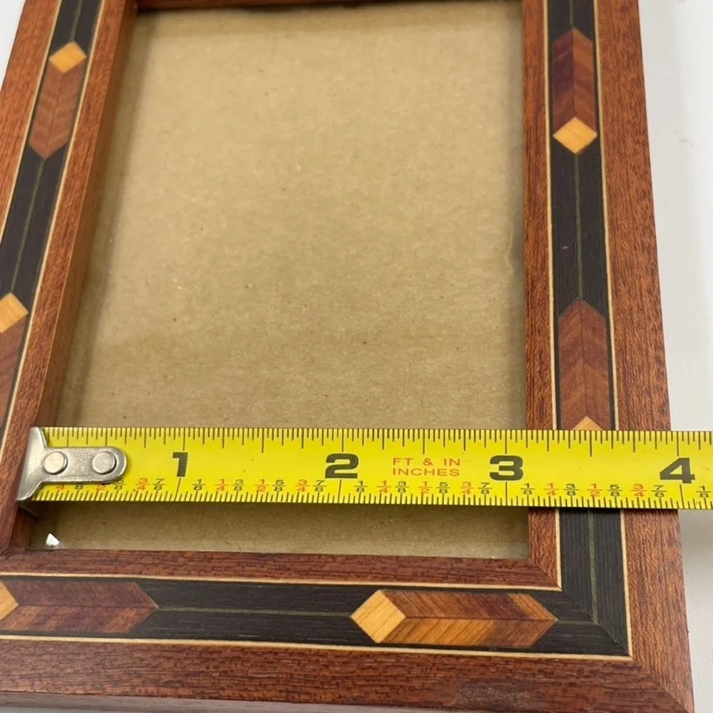 Hallmark Wood Marquetry Inlay Picture Frame Geometric 3.5x5 Photo Small Brown